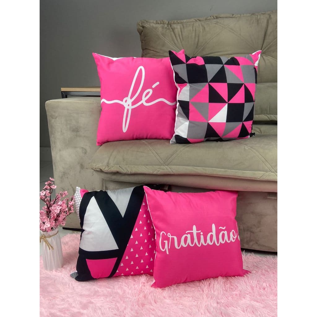 Kit c/ 4 Capas de Almofada Decorativas Modern Print 45x45 - Gratidão Pink