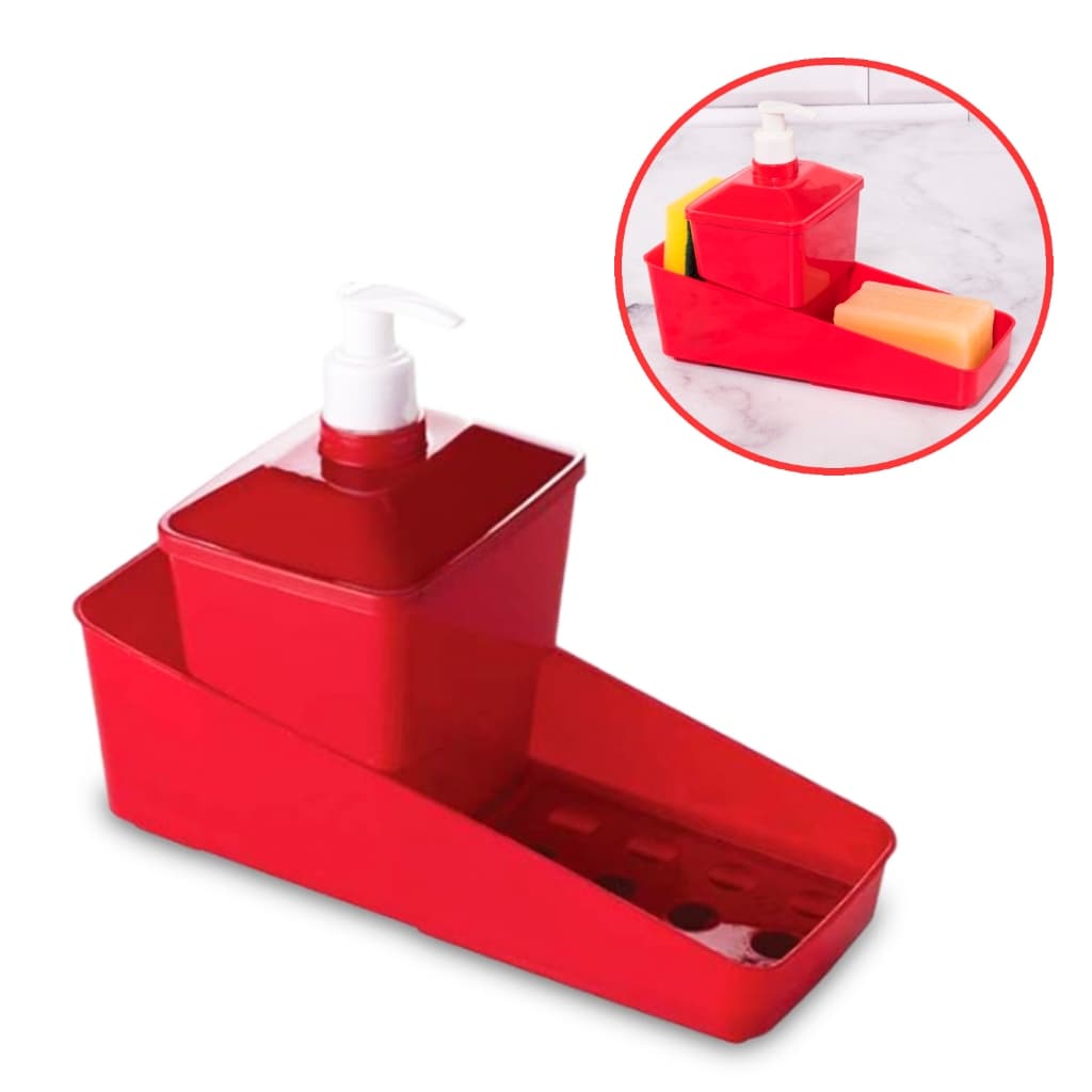 Porta Detergente Kit 3 Em 1 Vermelho Suporte Sabão Esponja Pia Cozinha Plasútil
