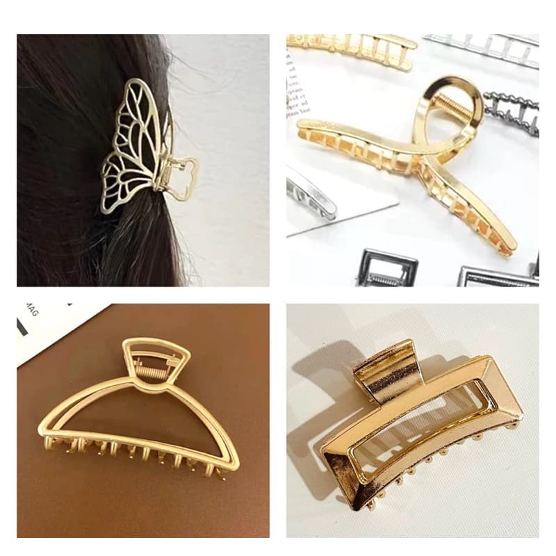 Presilha Piranha de Metal Dourada Prendedor de Cabelo Grampo Dourado Piranha Borboleta