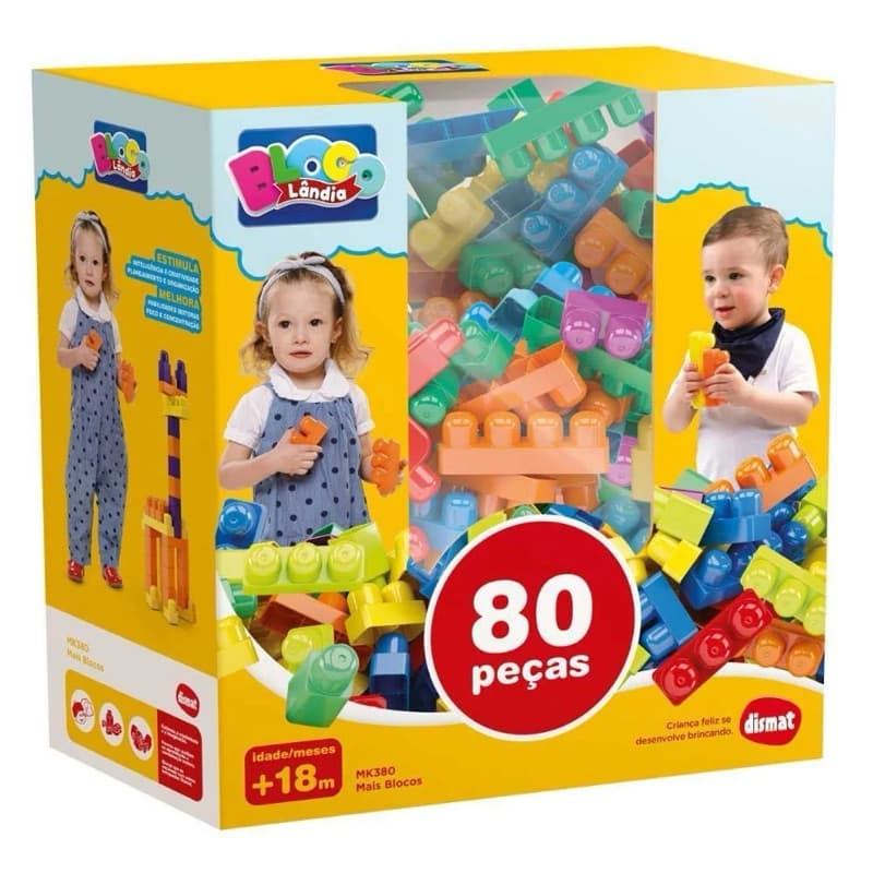 Brinquedo Blocos De Montar 80 Peças Blocolândia Dismat