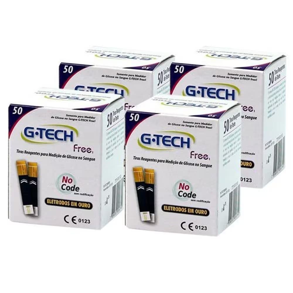 Tiras Reagentes para Medição de Glicose G-Tech Free 1 com 200 Tiras Total 4 Caixas