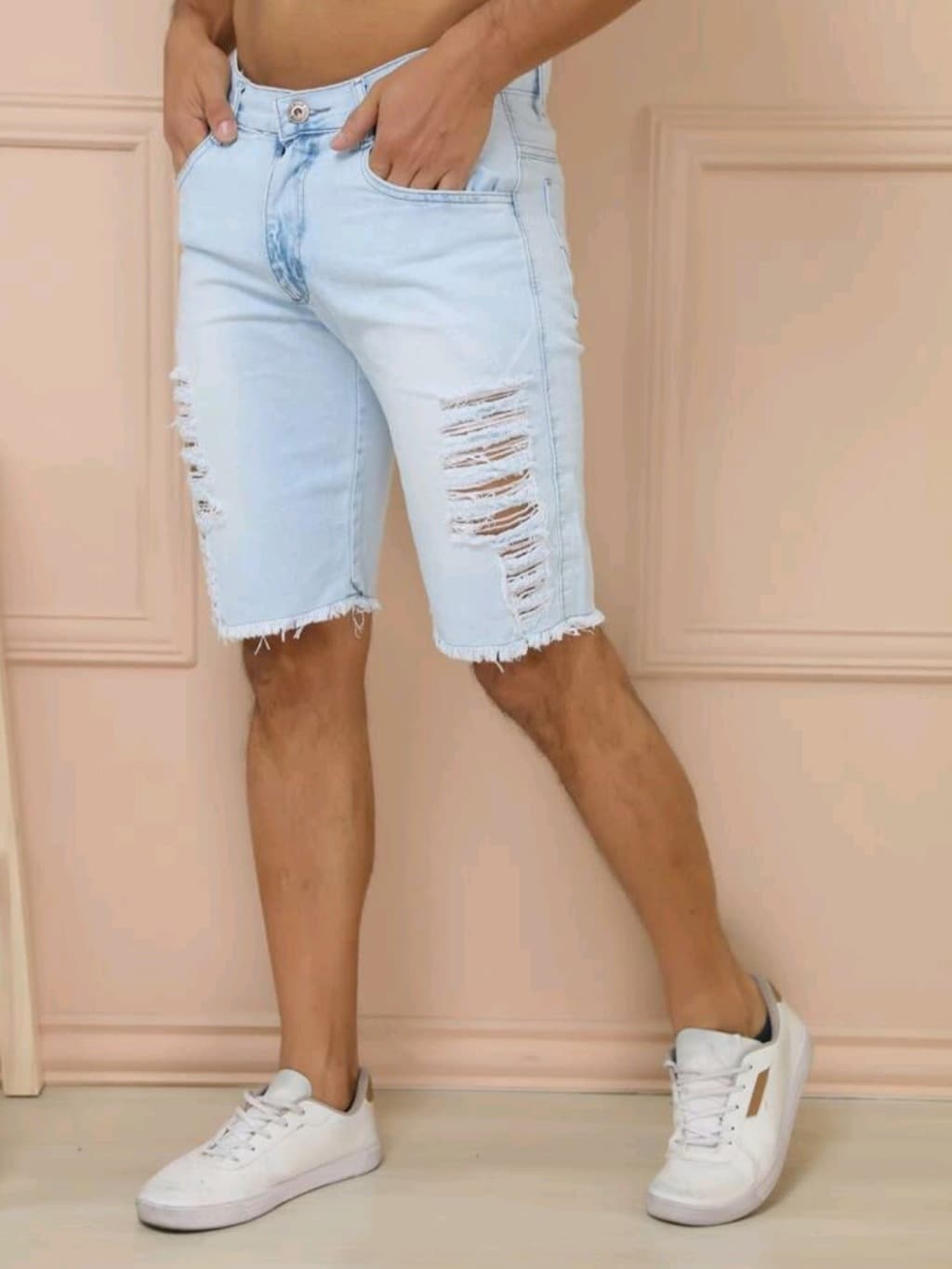 Bermuda Jeans Masculino Rasgado Premium Direto da Fabrica com Lycra - Tamanhos 36 a 48 - Qualidade Superior