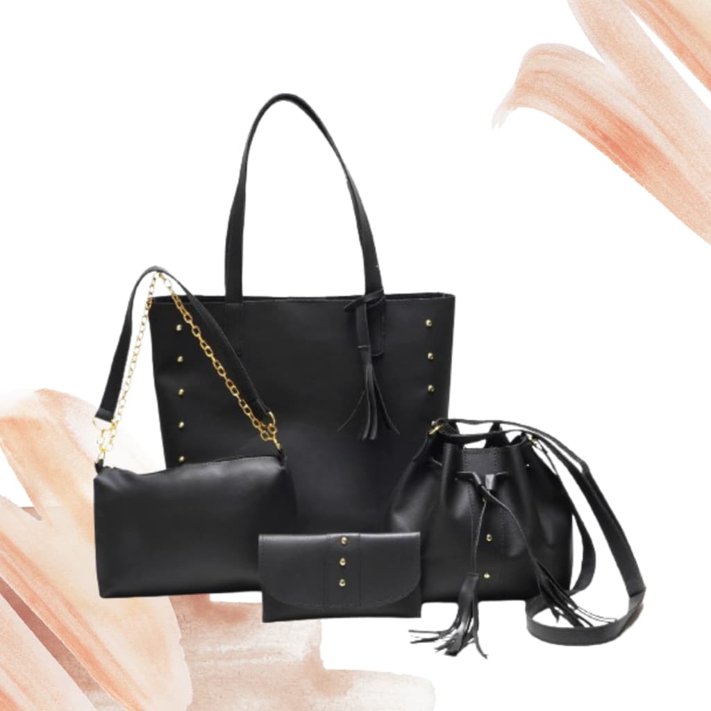 Kit 4 Bolsa Feminina Nude Preto Super Versátil Bolsa Grande Média e Pequena