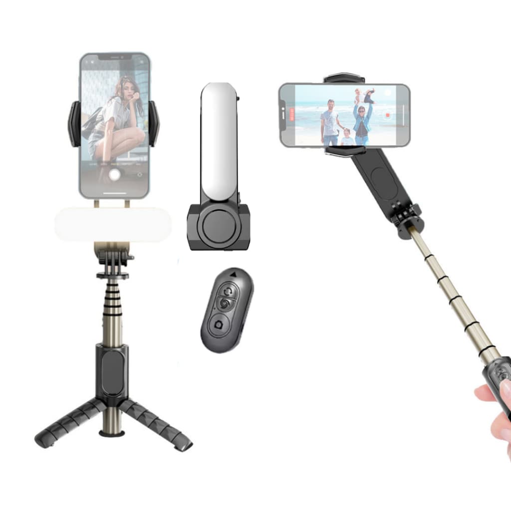 Q09 Gimbal Estabilizador Selfie Stick Tripé Com Luz De Enchimento Bluetooth Sem Fio P/ Celular