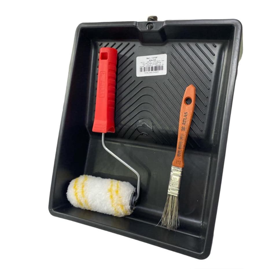 Kit Pintura Rolo Anti Gota Anti Respingo 3 Peças Bandeja + Rolo + Pincel - ATLAS