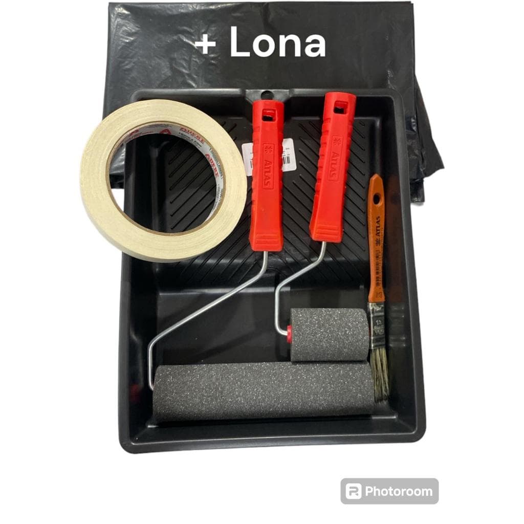 Kit Pintura Completo 6 Peças Bandeja + Fita + Lona+ Rolo 15 cm + Rolo 9cm + Pincel Atlas