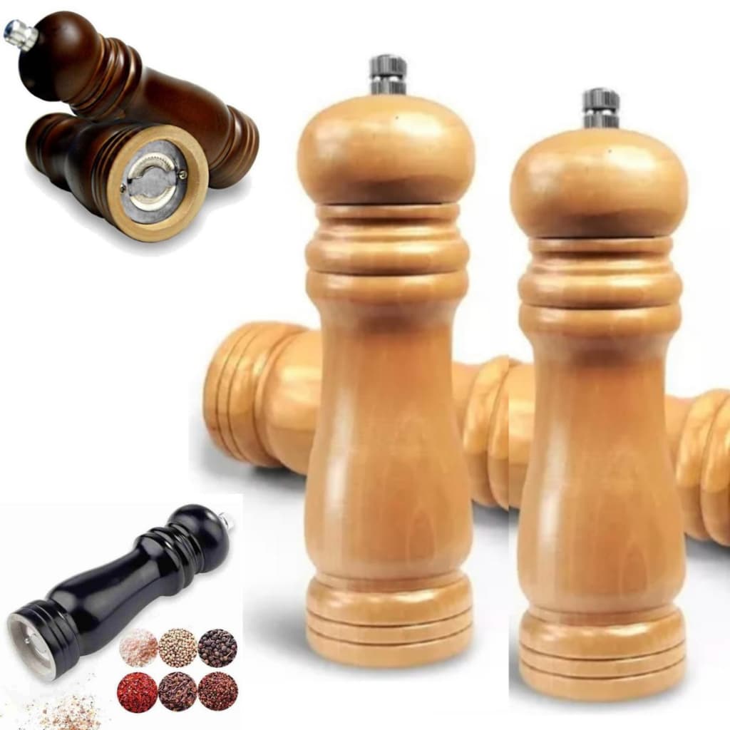 KIT 2 Moedor Pimenta Sal Condimento Tempero Grão Manual TRITURADOR Madeira 20CM GRANDE CHURRASQUEIRA
