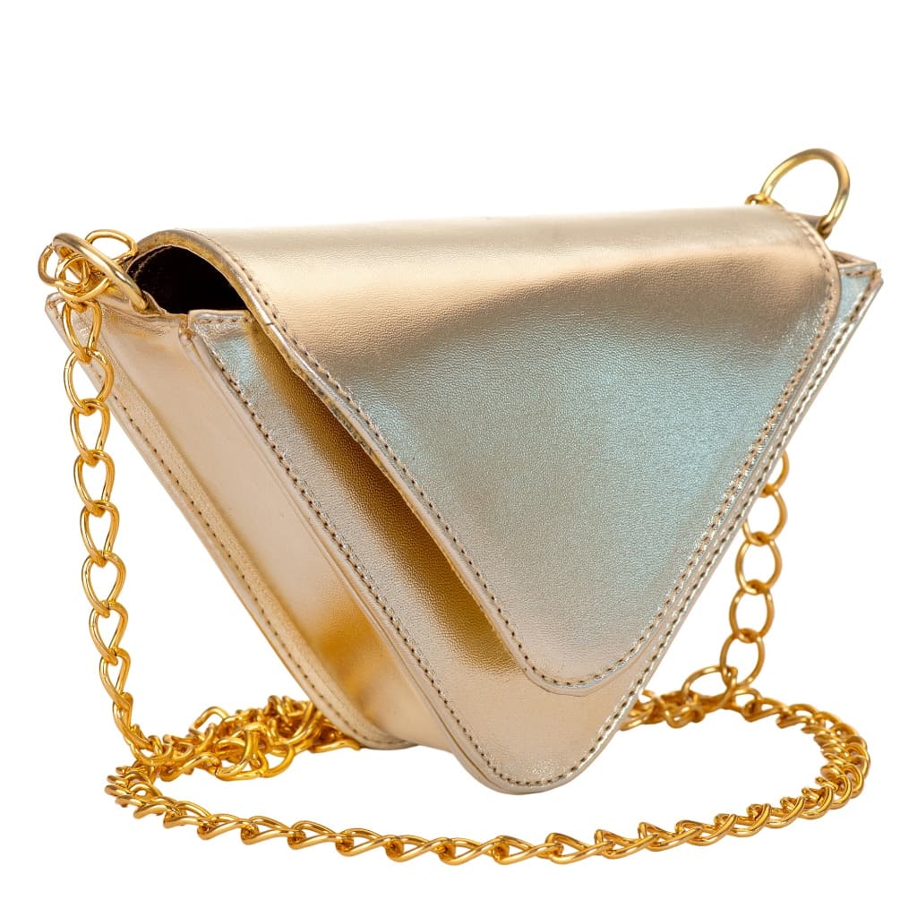 Bolsa Feminina Transversal Pequena Mini Bag Festa Corrente Metalizada Triangulo