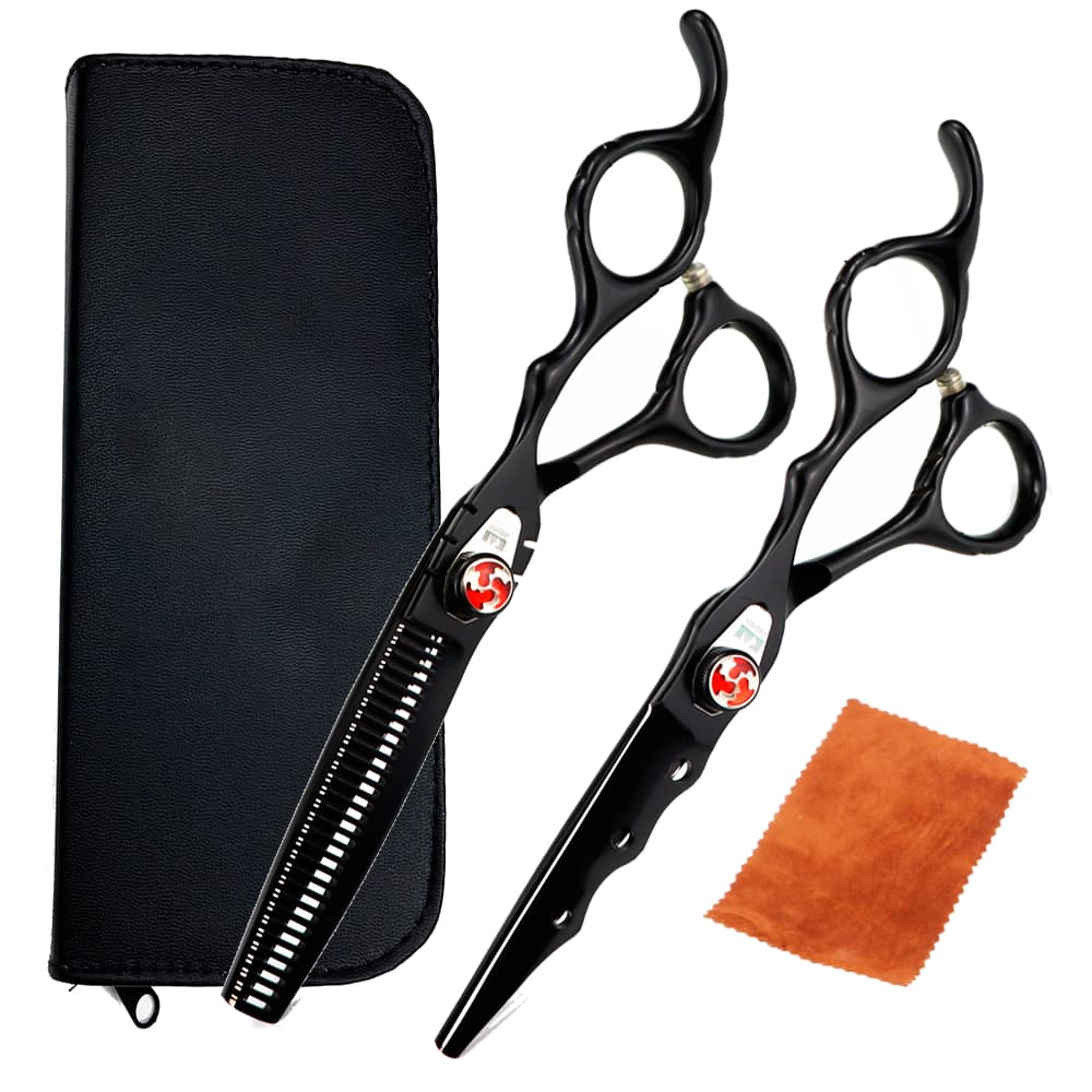 Kit 2 Tesouras 6.0 Barbeiro Desfiadeira e Corte Estojo Preto