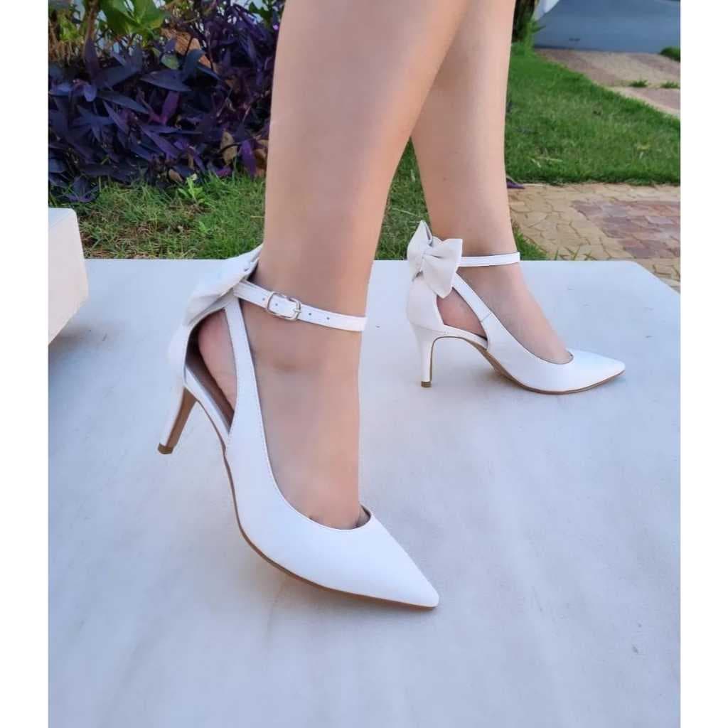 Sapato Scarpin laço branco 7cm