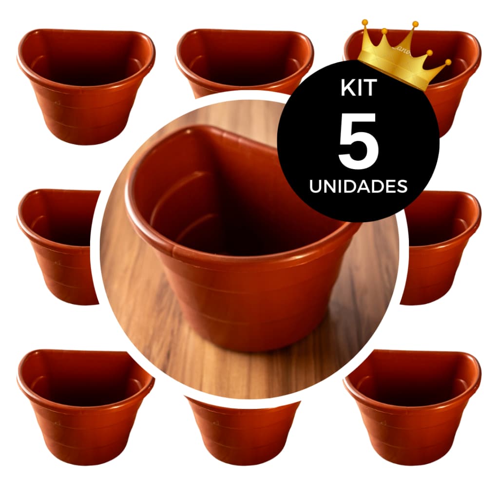 Kit 5 vasos de planta arandela meia lua para parede jardim vertical 3,3 litros