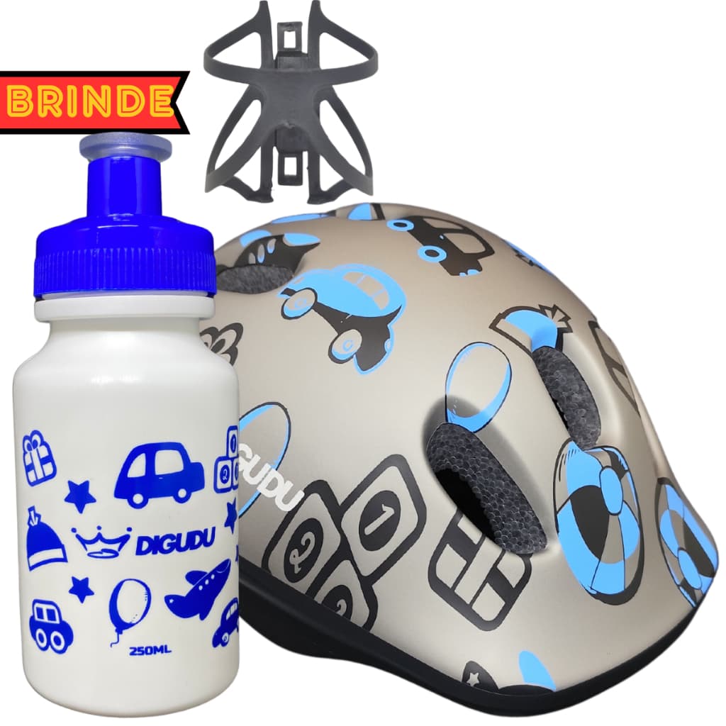 Capacete Ciclismo Baby Preto Azul Infantil Bicicleta + Garrafinha Garrafa Agua + Suporte