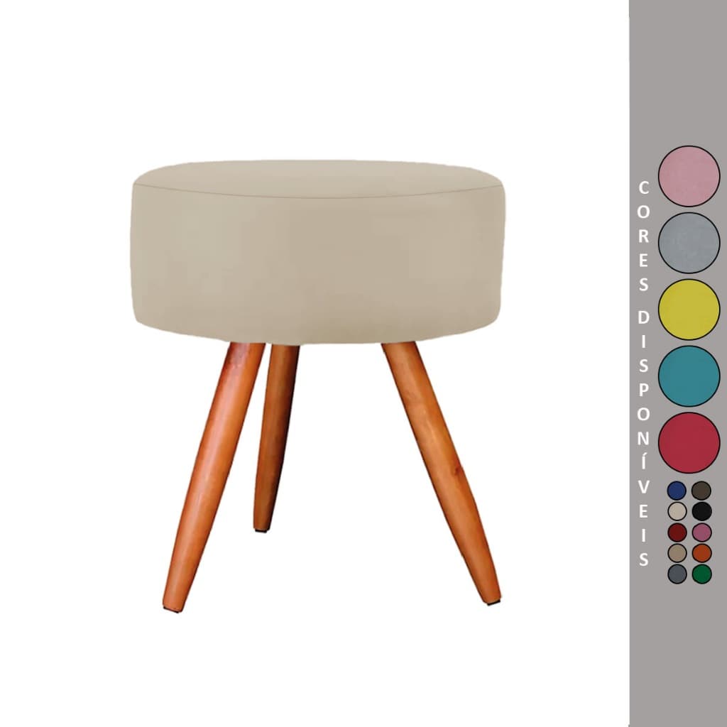 Puff Redondo em Suede Pés Palito Aninha Decor