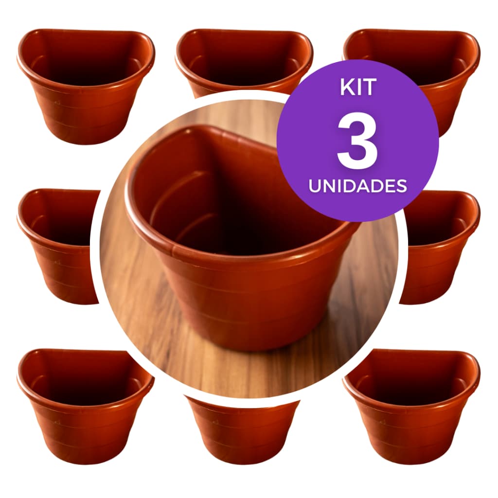 Kit 3 vasos de planta arandela meia lua para parede jardim vertical 3,3 litros