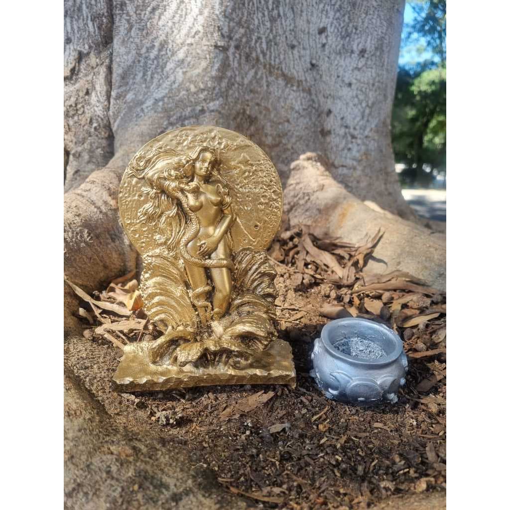 Kit Deusa Lilith Wicca + Incensário Caldeirão de Bruxa Item para Decoração Esoterica