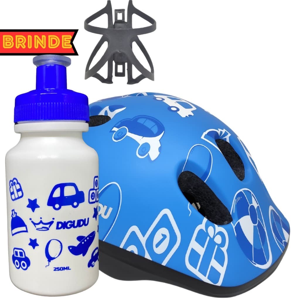 Capacete Infantil Azul Ciclismo Baby Garrafinha Agua E Suporte Bicicleta Proteção Patinação Skate