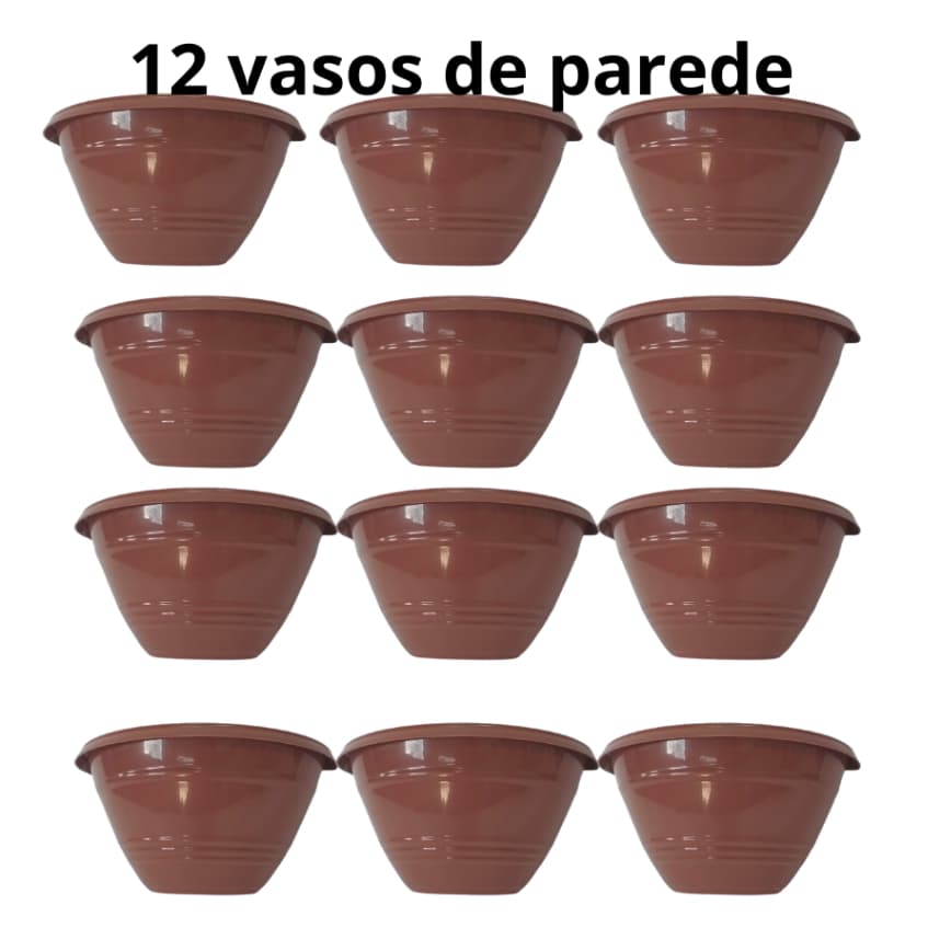 Kit com 12 Vasos de Parede Meia Lua – Plástico 450 ml, Cor Cerâmica