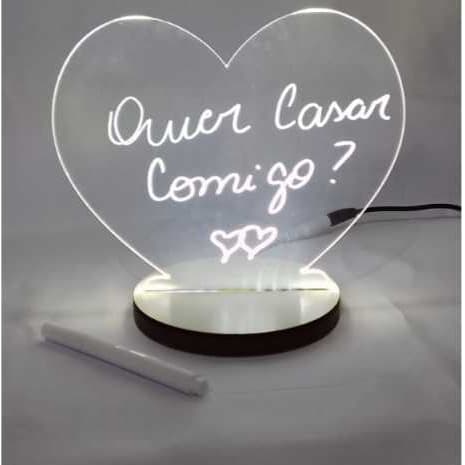 Luminária Base em LED com Placa de Acrilico Coração + caneta de Giz líquido - Dia dos Namorados