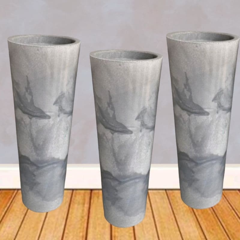 Kit 3 Vasos para Plantas  Alto Coluna Ibiza Luxo Marmorizado / Grafiato Decorativo Polietileno