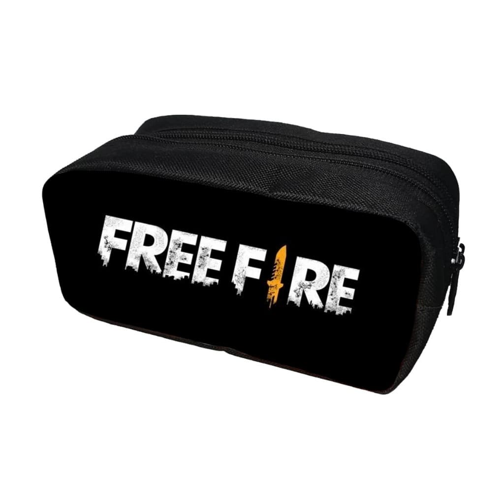 Estojo Escolar com Duas Repartições Estampa Free Fire Game Jogo de Tiro