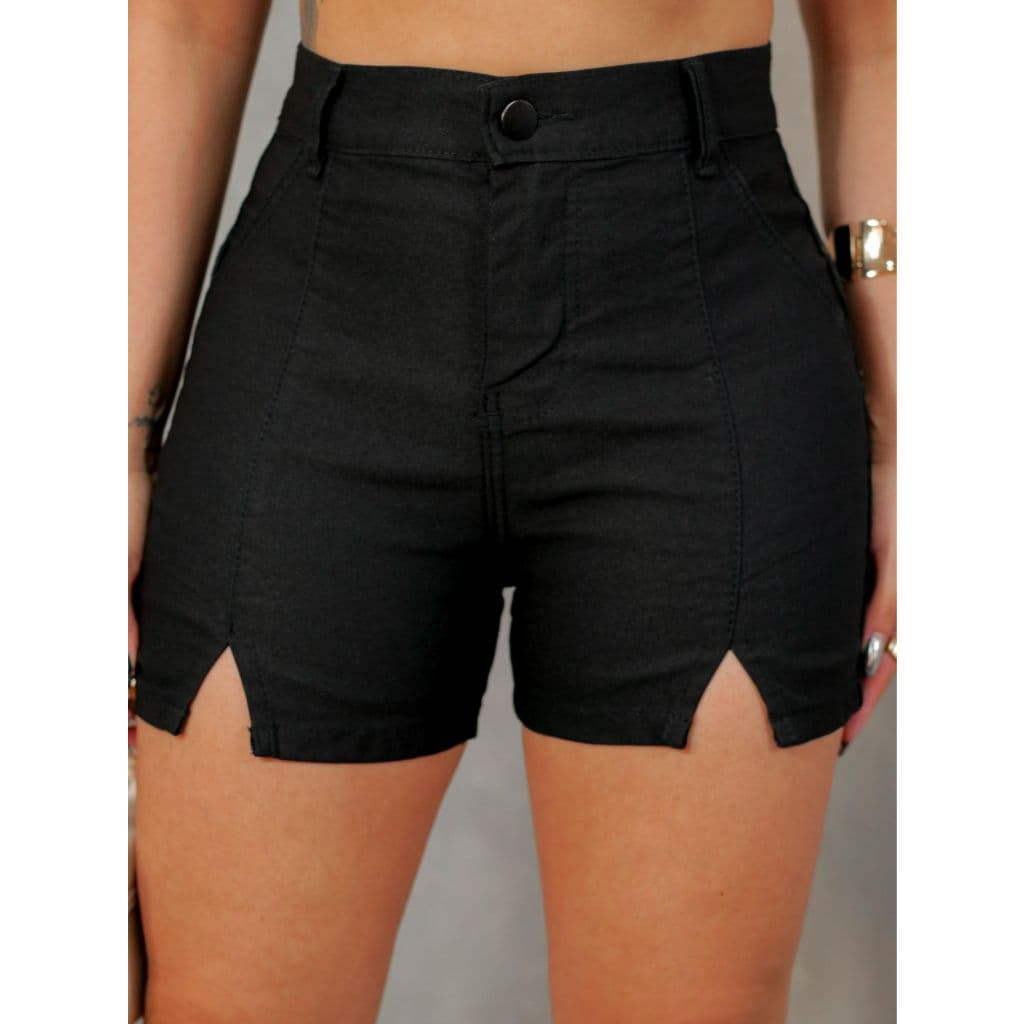 Shorts jeans feminino preto fenda