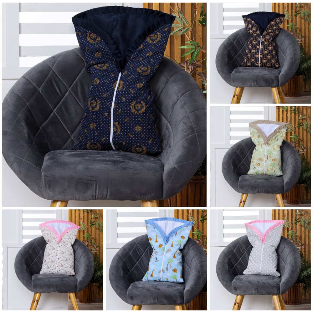 Saco de Dormir Bebê com ZÍPER e ELÁSTICO para o Frio Inverno em Tecido Estampado 100% Algodão