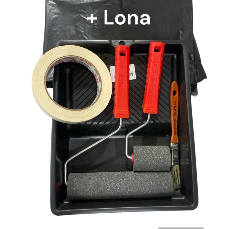 Kit Pintura Completo 6 Peças Bandeja + Fita + Lona+ Rolo 15 cm + Rolo 9cm + Pincel Atlas