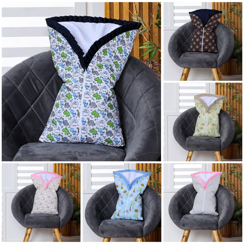 Saco de Dormir Bebê com ZÍPER e ELÁSTICO Frio Inverno em Tecido 100% Algodão Várias Estampas