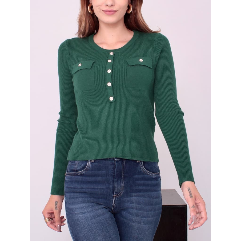Blusa de frio Suéter Manga Longa tricot com botoes mode inverno yx019