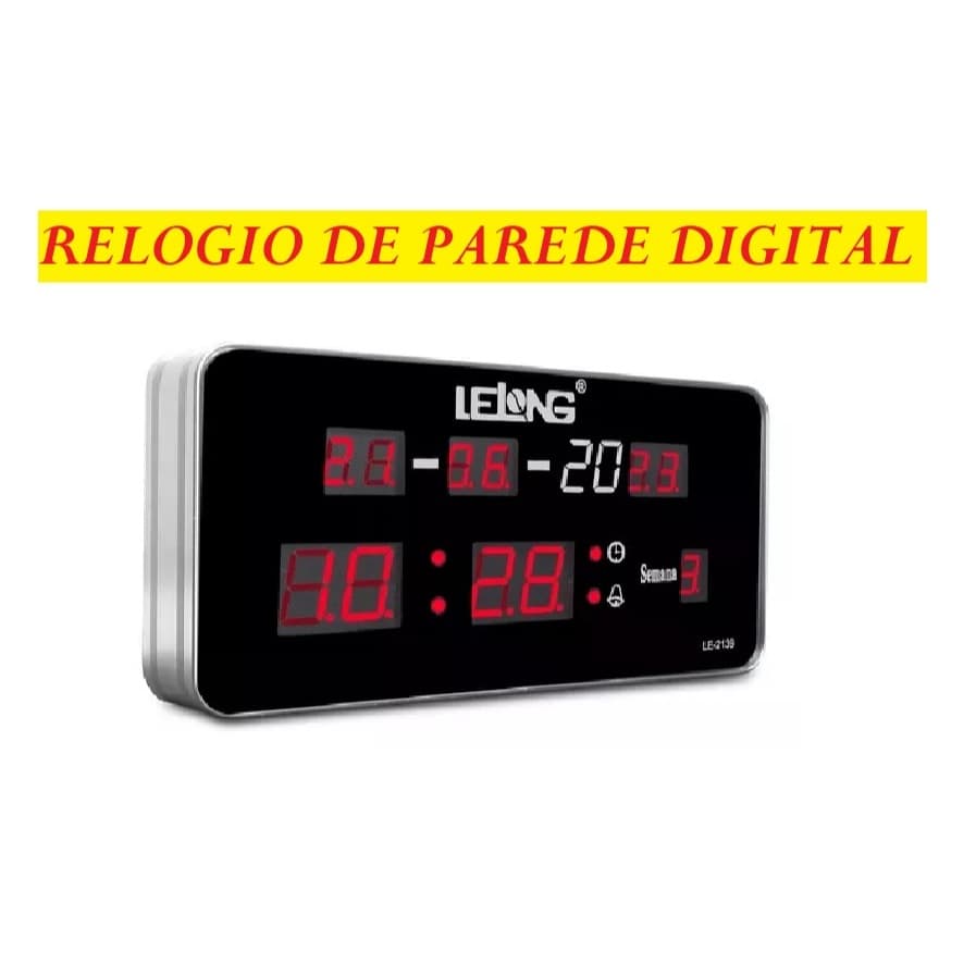 Relógio Digital 10x20Cm Calendário Alarme Horário LeLong Eletrônico Prático E Útil Designer Elegante