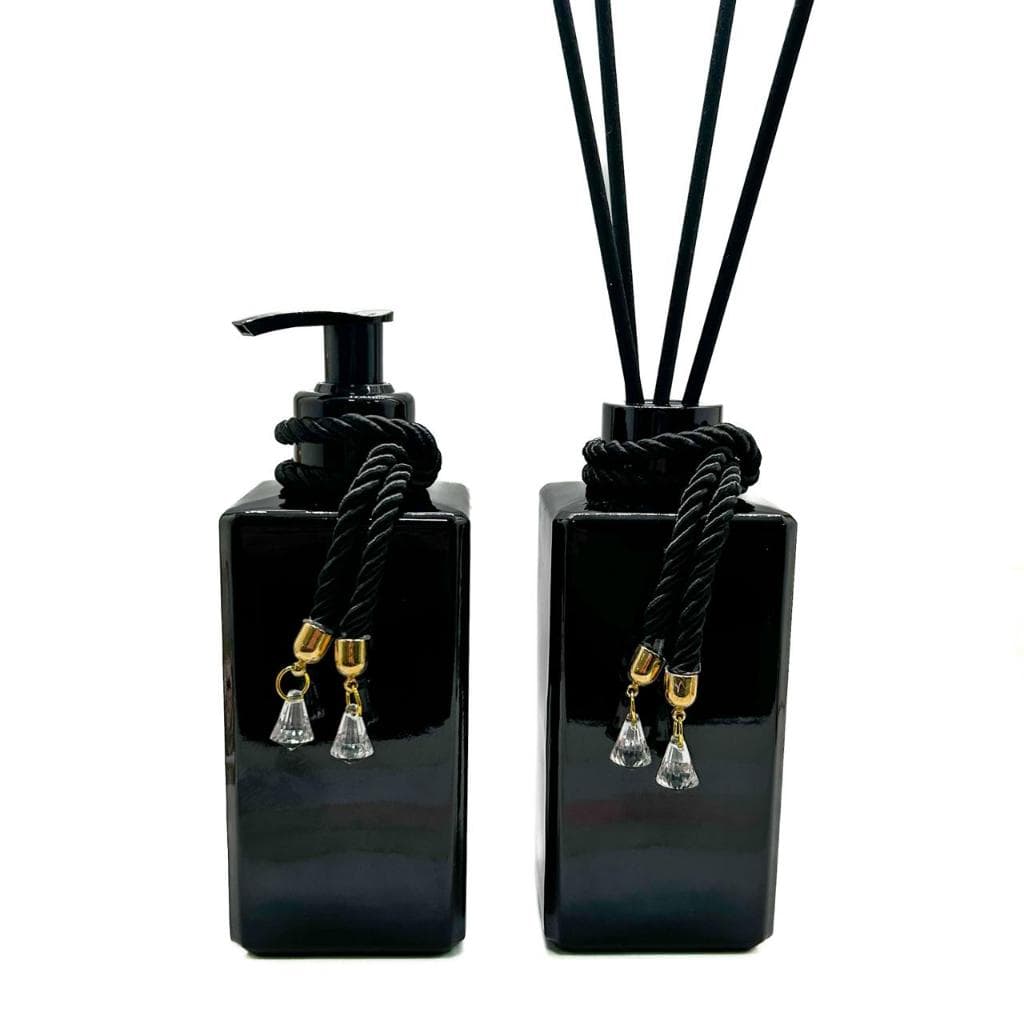 Kit Lavabo Square Black Chic para Difusor de Aromas e Sabonete Liquido ou Alcool