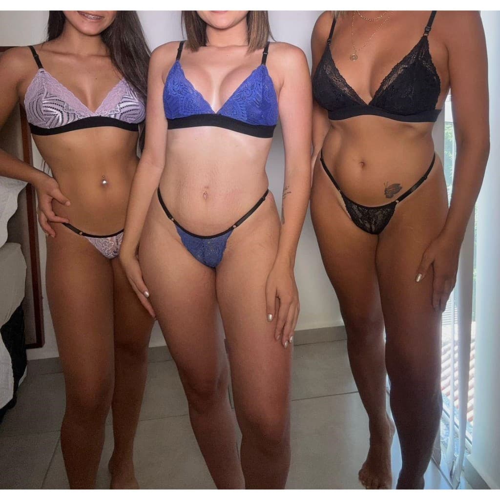 KIT 3 CONJUNTOS DE RENDA FEMININO ADULTO CALCINHA REGULÁVEL
