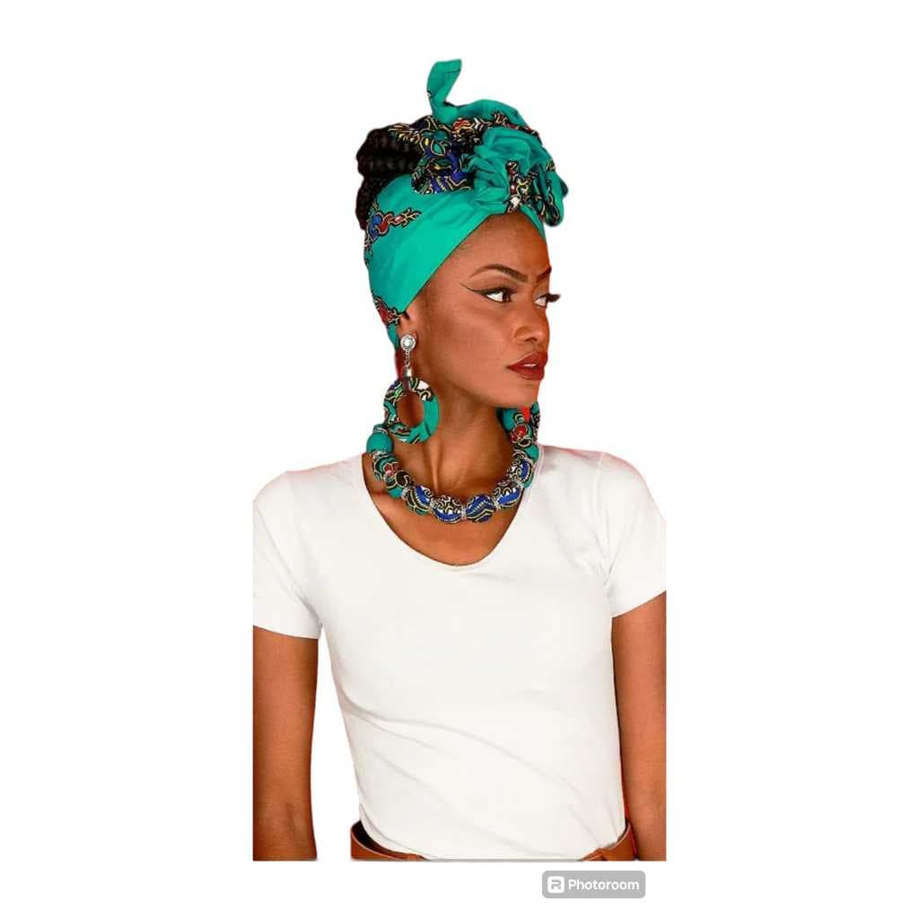 Turbante Afro Aramado + Brinco e Colar