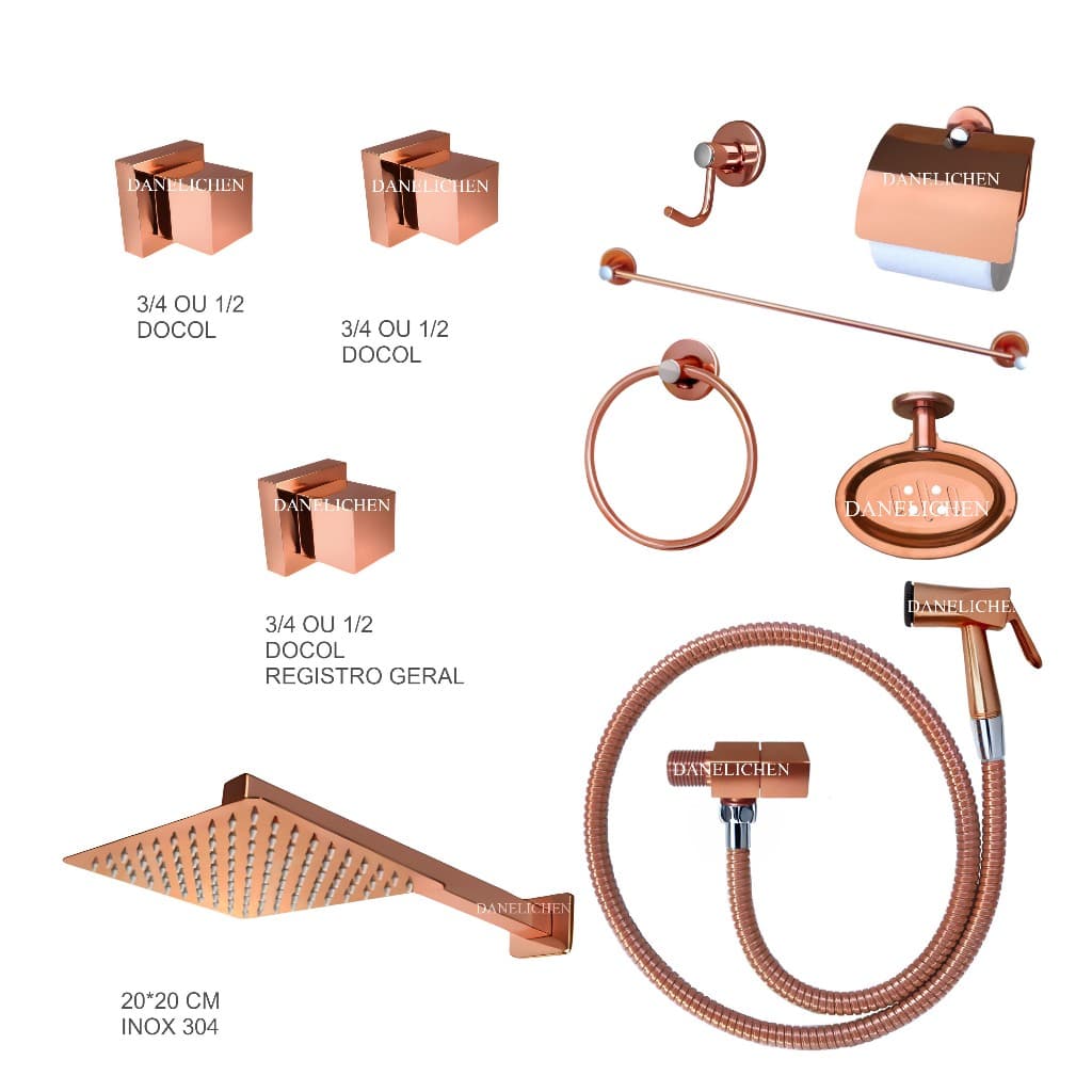 Acessórios P/ Banheiro Metal Cor Rose Gold Chuveiro Rose Gold INOX Saboneteira Prateleira