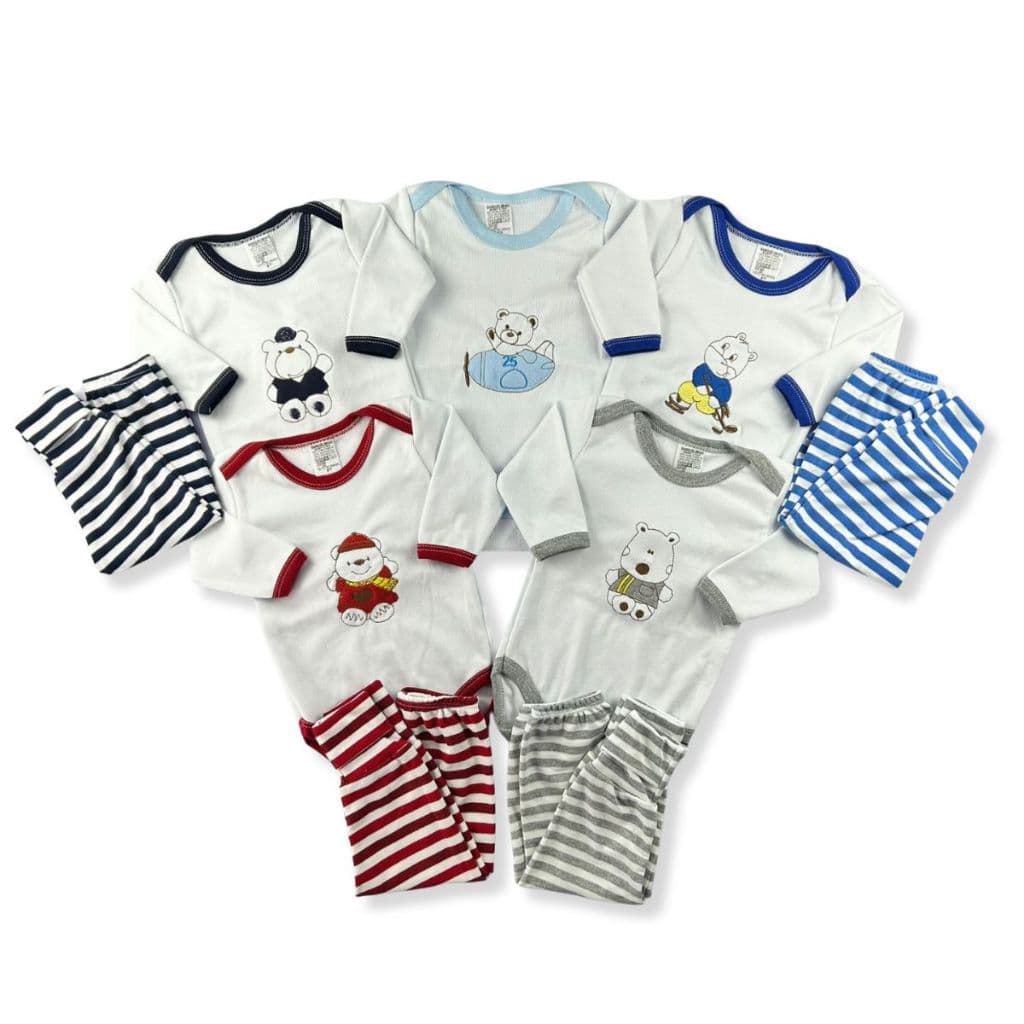 Conjunto de Bebê Body Bordado + Mijão Listrado Pé Reversível