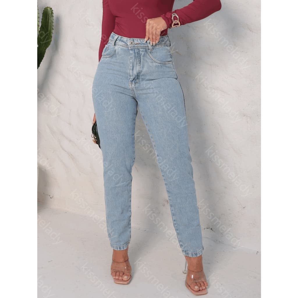 KISSMELADY 015 calça mom jeans feminina moda novo  lisa sem rascada 015