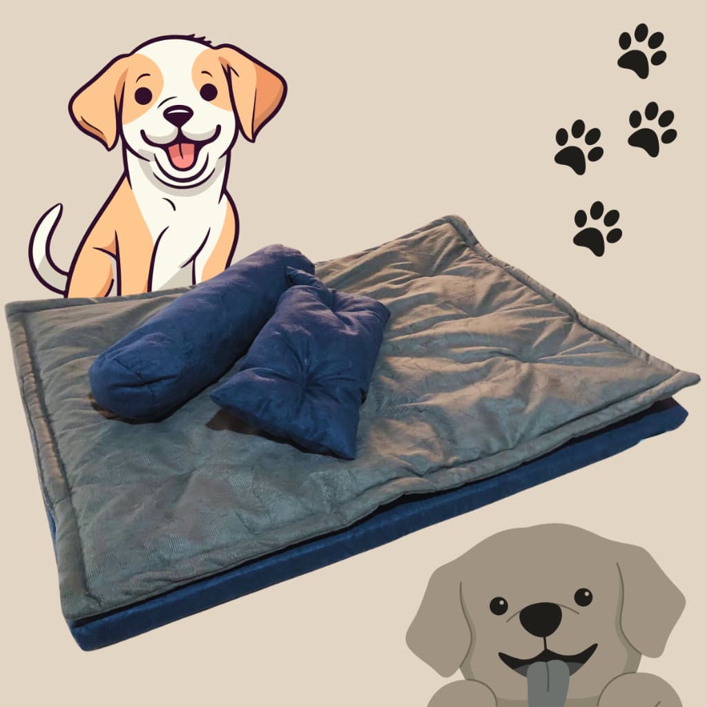 Caminha colchonete para cachorro para pet Futon com Pillow Top. Cor azul com cinza.