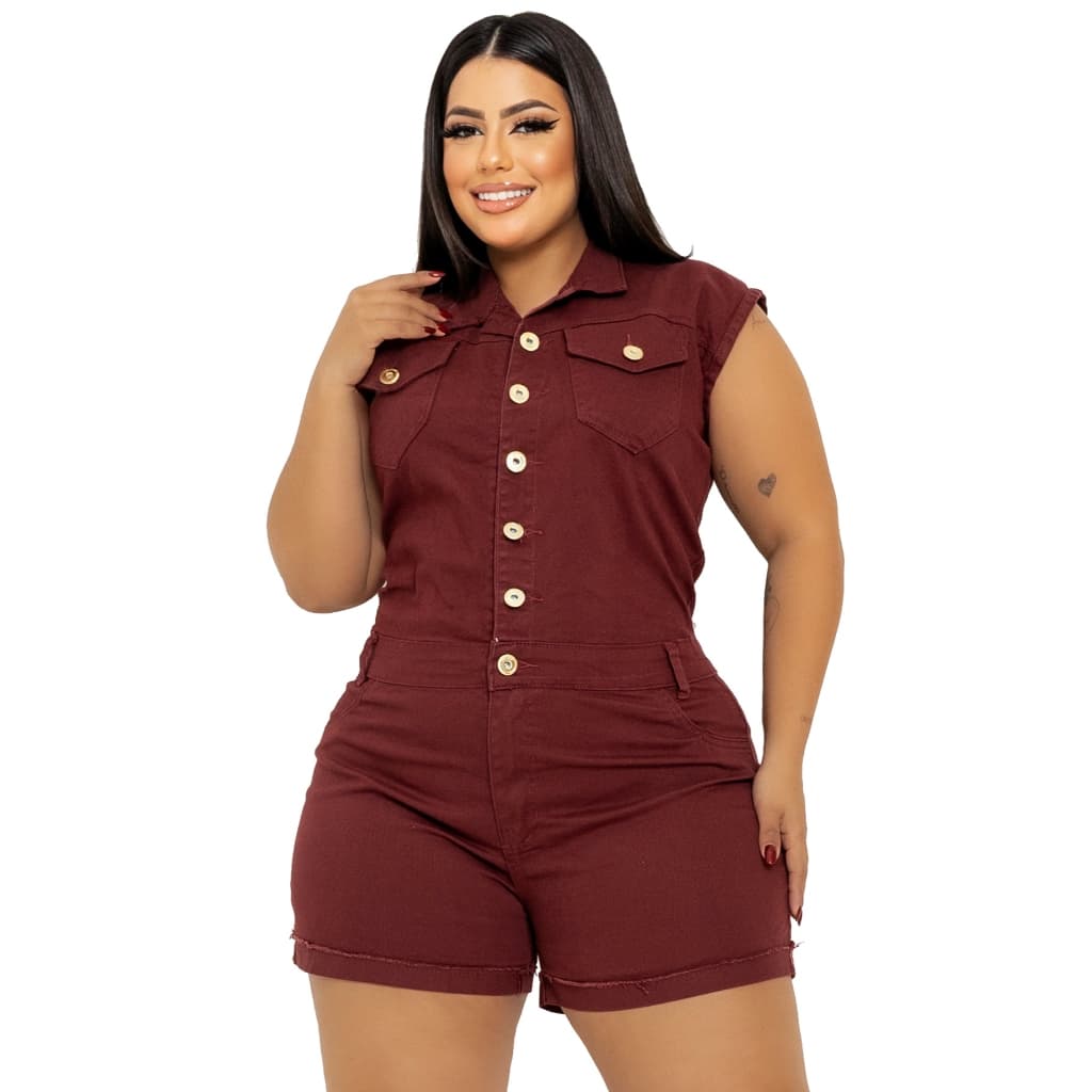 Macaquinho Plus Size Jeans Feminino Regata com Lycra GGaoG4