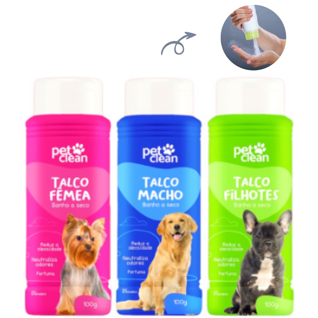 Talco para Cachorro e Gato Cães Perfumado Banho a Seco Pet Clean - 100 gramas Fêmea Macho e Filhote