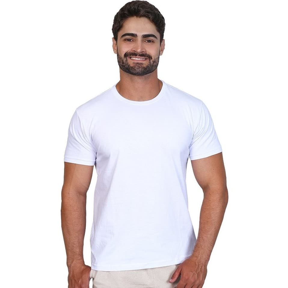 Camiseta Masculina Básica Malha 100% Algodão 30.1 gola ribana costura ombro a ombro Promoção Saída de Fabrica