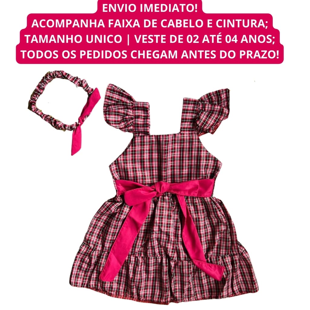 Vestido Infantil Menina Xadrez  2, 3, 4 anos