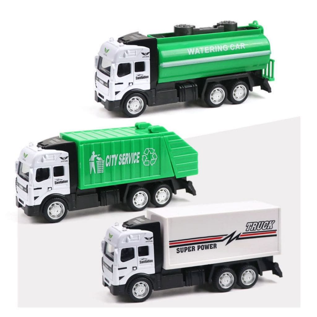 Miniatura Caminhão De Serviço Caminhão Lixo/Transporte/Construção Carrinho Metal E Plástico Abre Baú