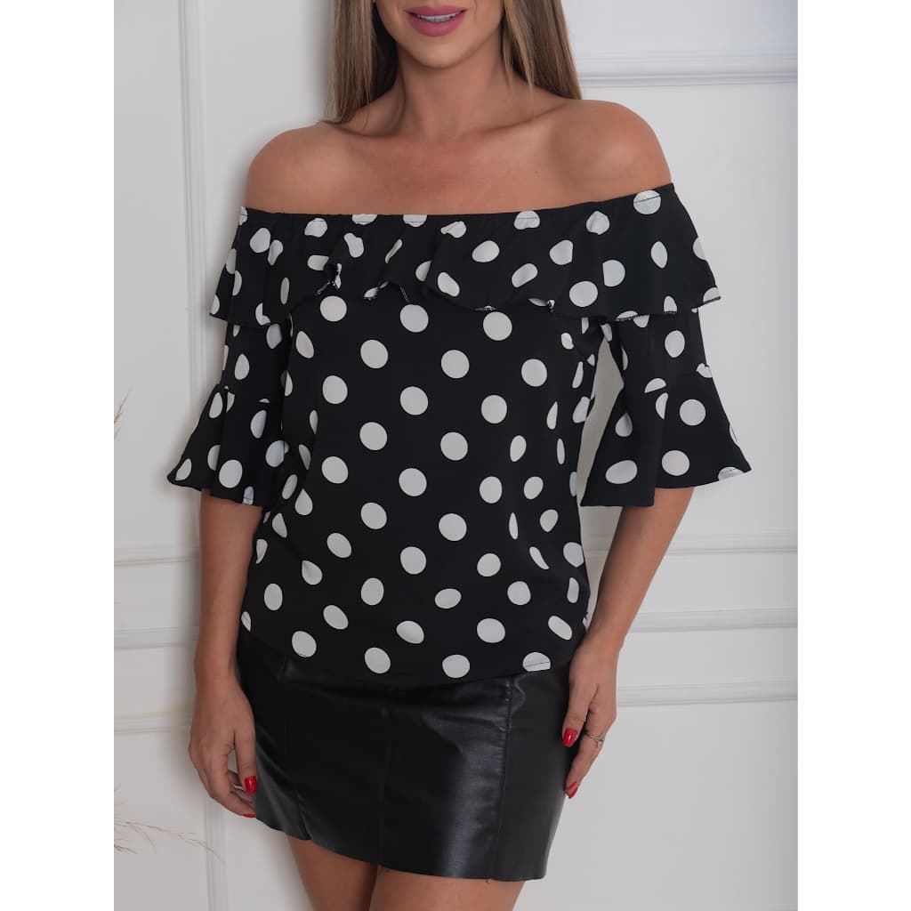 BLUSA MANGA TREIS POR QUATRO ESTAMPADO DE BOLINHA
