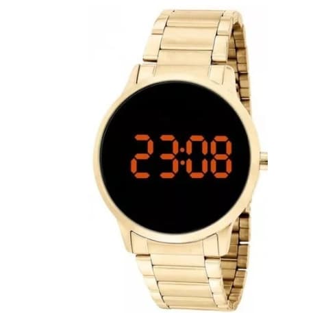 Relógio digital feminino redondo dourado e rosa blogueiro de moda  2342