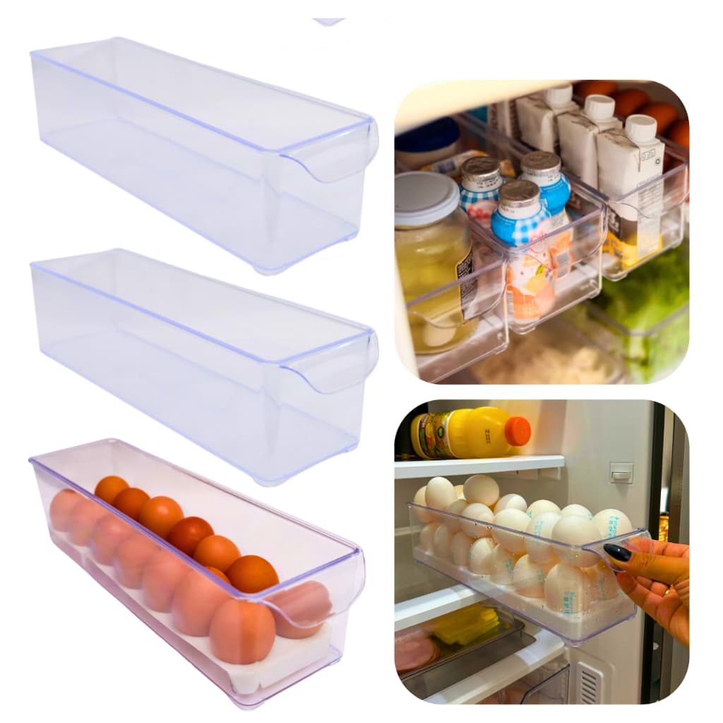 Kit 3 Organizadores de Geladeira Armários Gavetas Cozinha Porta Ovos 30un