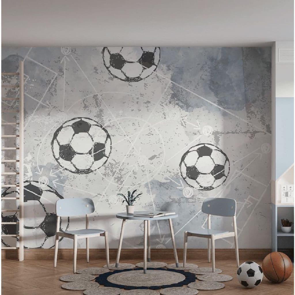 Papel de parede cimento queimado bolas futebol lavável (metro quadrado) Algidecor