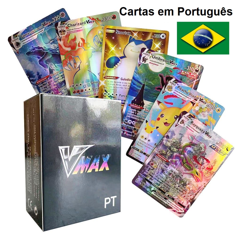 Cartas Pokemon em Português Vmax Ex VStar Vastro TCG Trading Card Game Pikachu Charizard Snorlax Mewtwo Brilhante Brasil