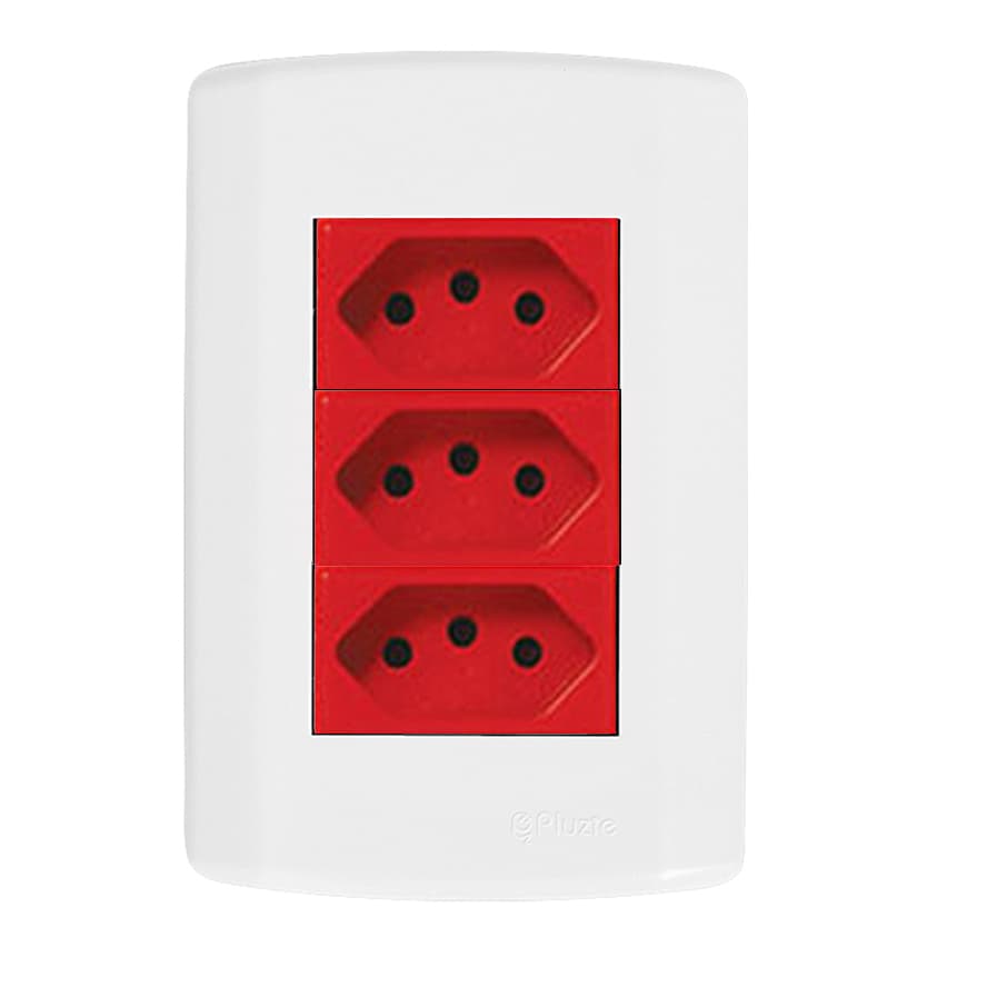 Tomada Tripla Vermelha 20a - 3 Tomadas 250v Pluzie