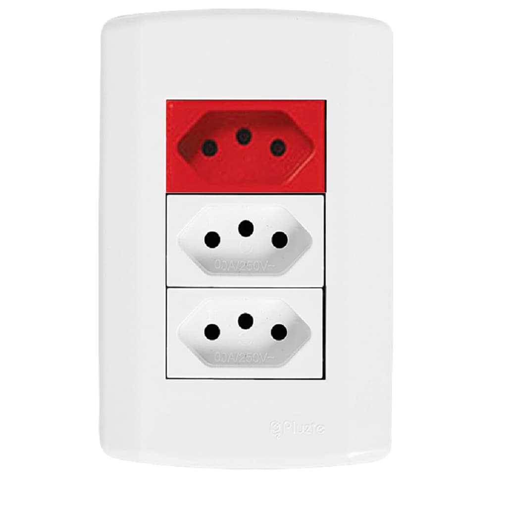 Tomada Tripla - Vermelha E Branca 20a Pluzie Modular 4x2