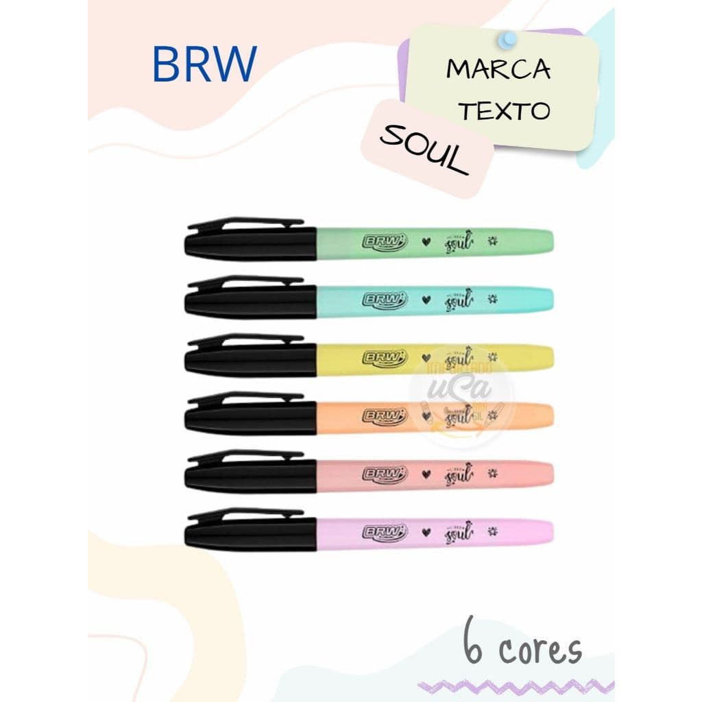 Caneta Marca Texto  Pastel Soul  BRW, kit com 6 cores